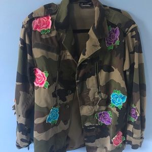 Reclaimed Vintage Camo Jacket with Flower Patches